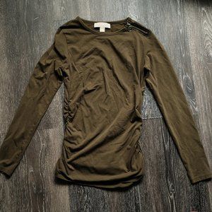 Michael Kors ruched top with zipper- Olive Green